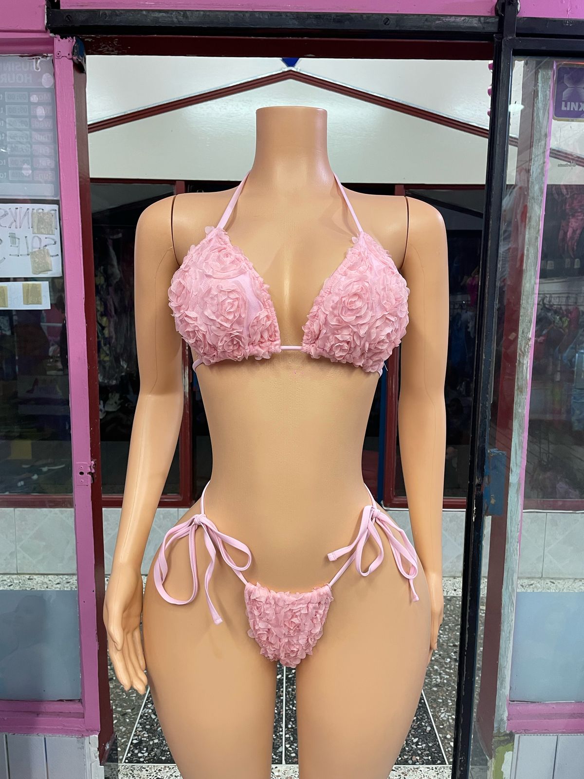 Pink 3D Flower 3 Piece Swimwear