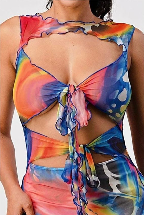 Multicolored mesh dress