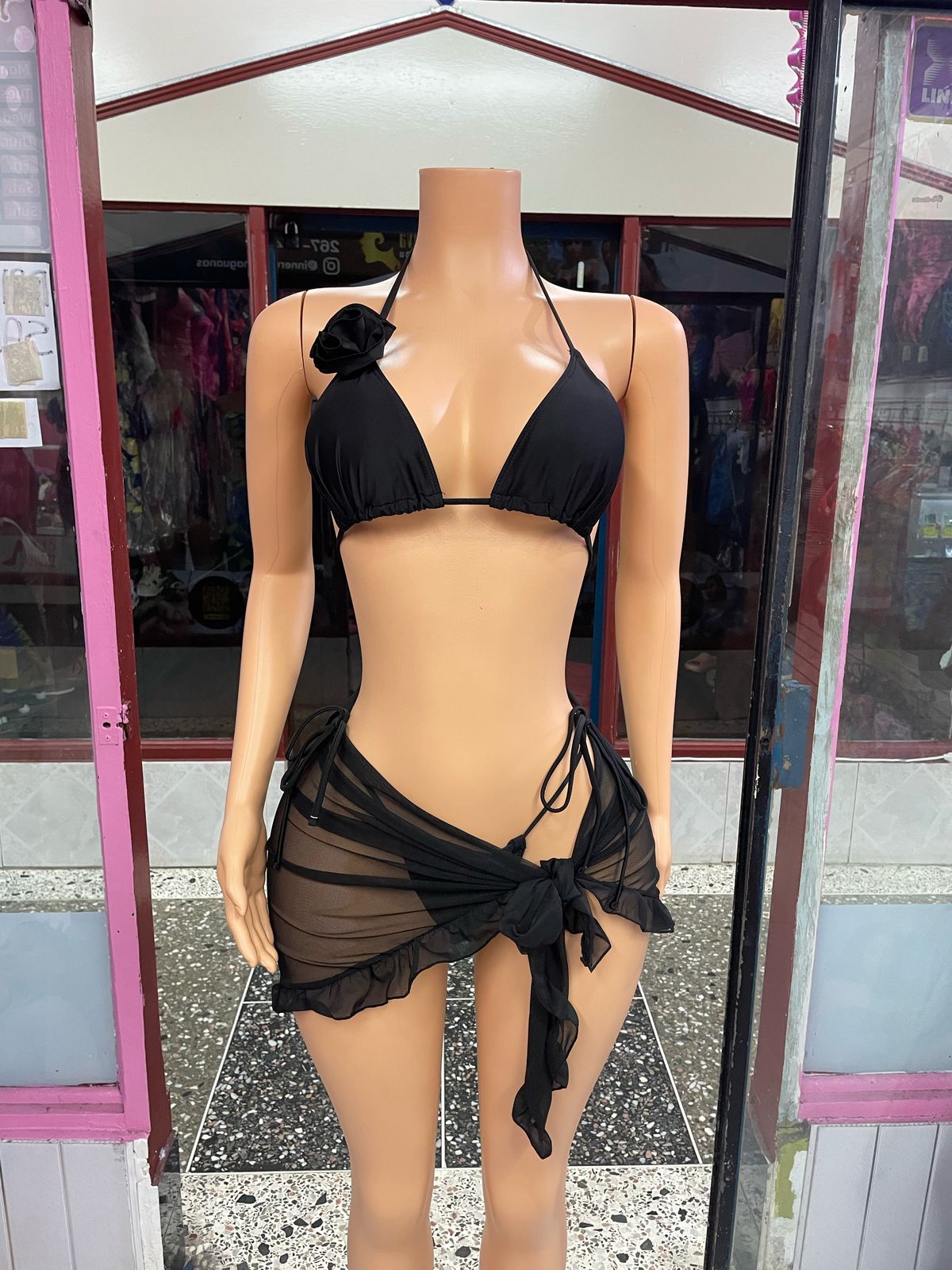 Black Flower 3 Piece Swimwear