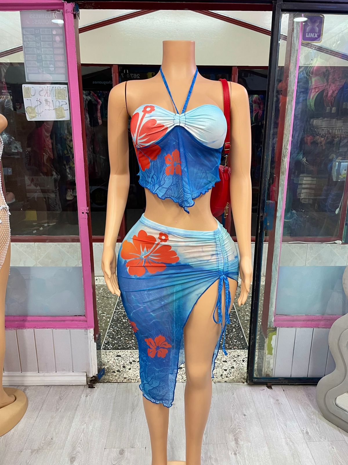 Blue Mesh Skirt Set