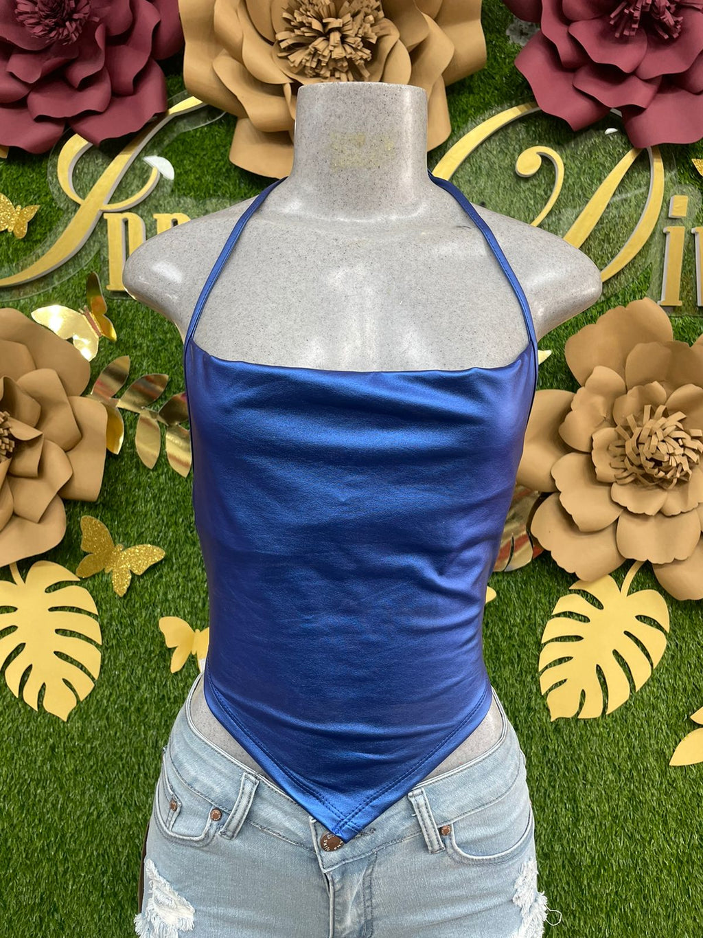 Pu halter leather top