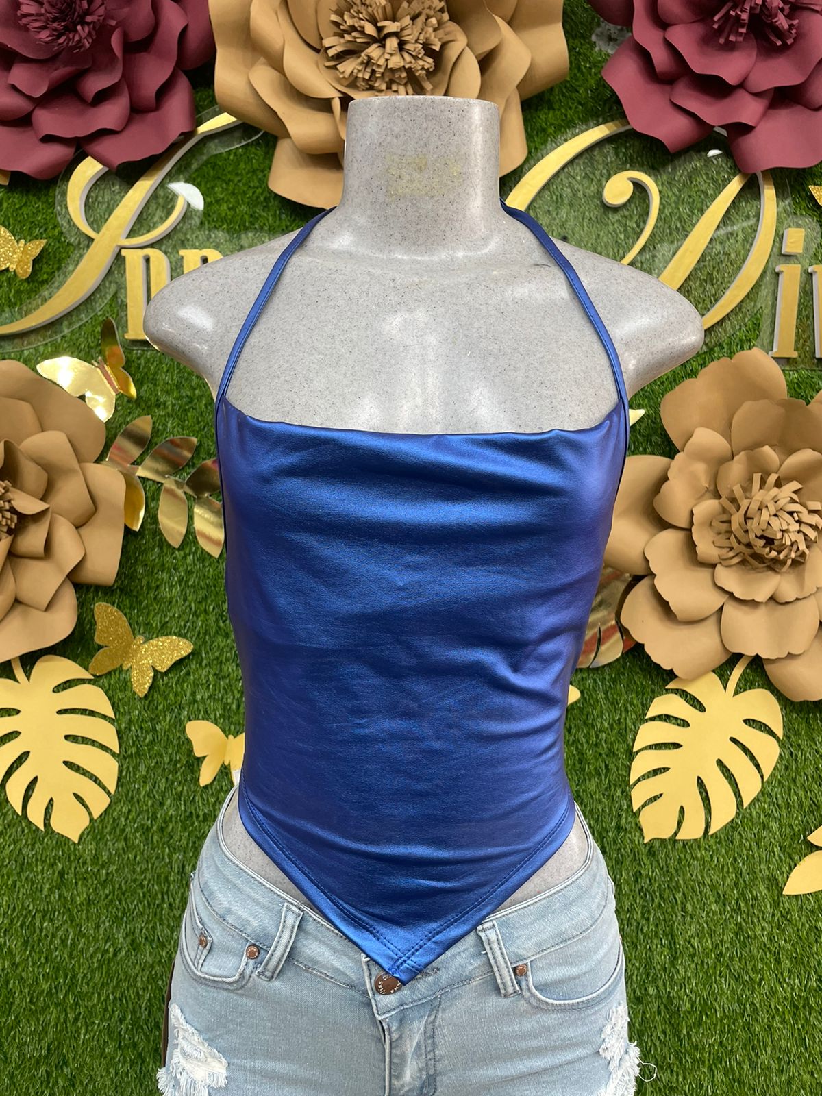 Pu halter leather top