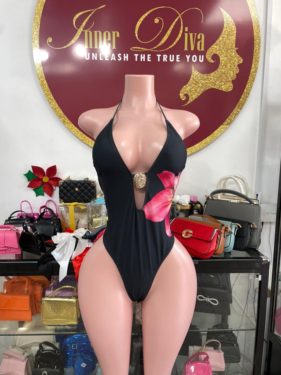 Flower Black Monokini