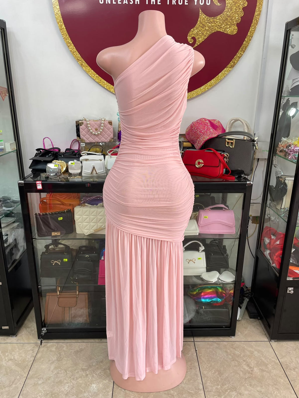 One Shoulder Mesh Dress