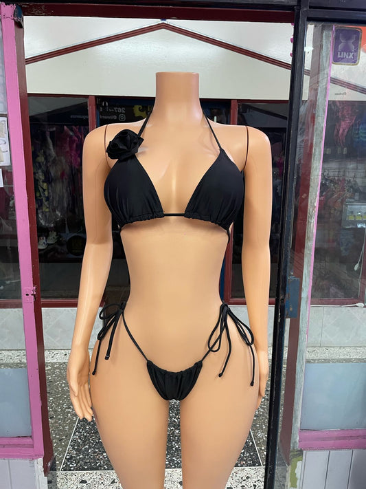 Black Flower 3 Piece Swimwear