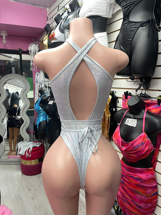 Silver Tie Front Monokini