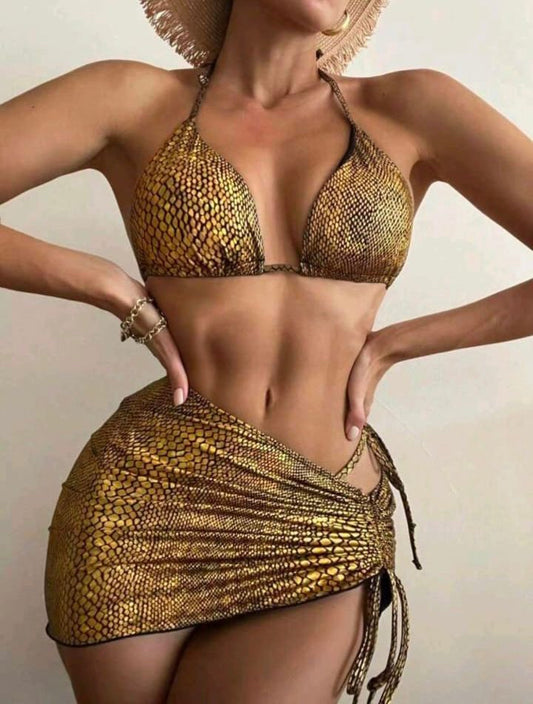 Gold 3 piece bikini