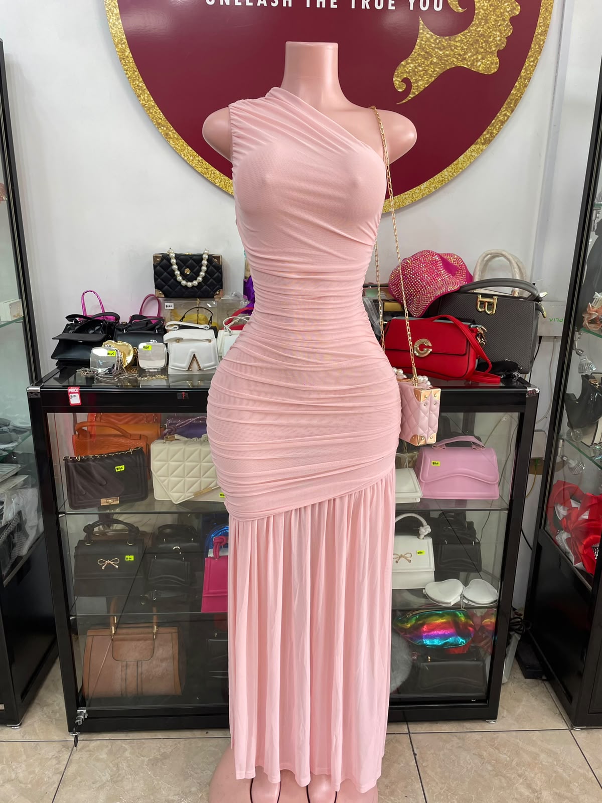 One Shoulder Mesh Dress