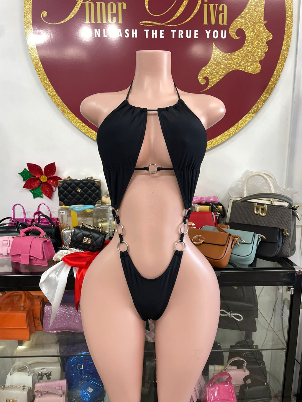 Black Monokini With Rings