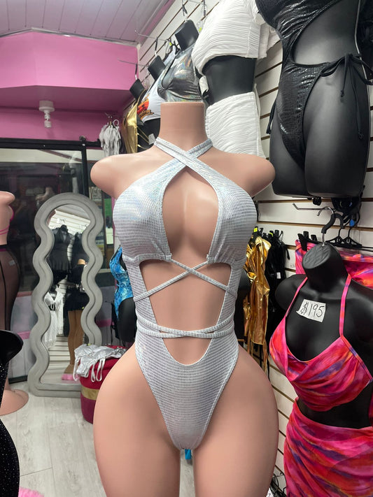 Silver Tie Front Monokini