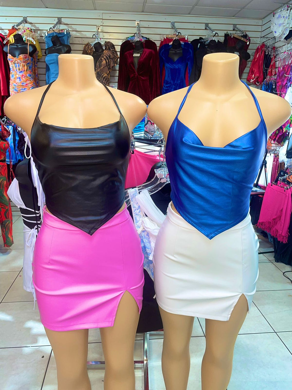 Pu halter leather top