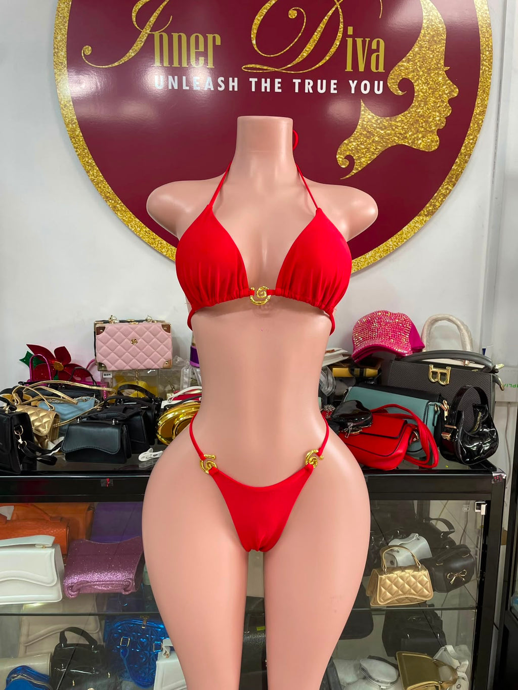 Red Pants 3pc Swimsuit
