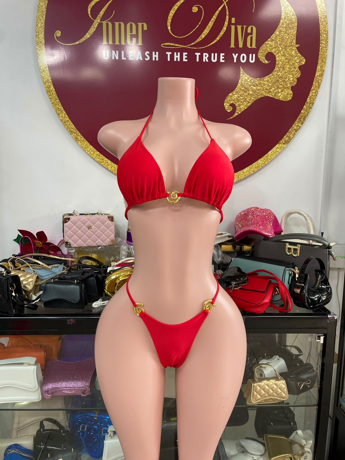 Red Pants 3pc Swimsuit