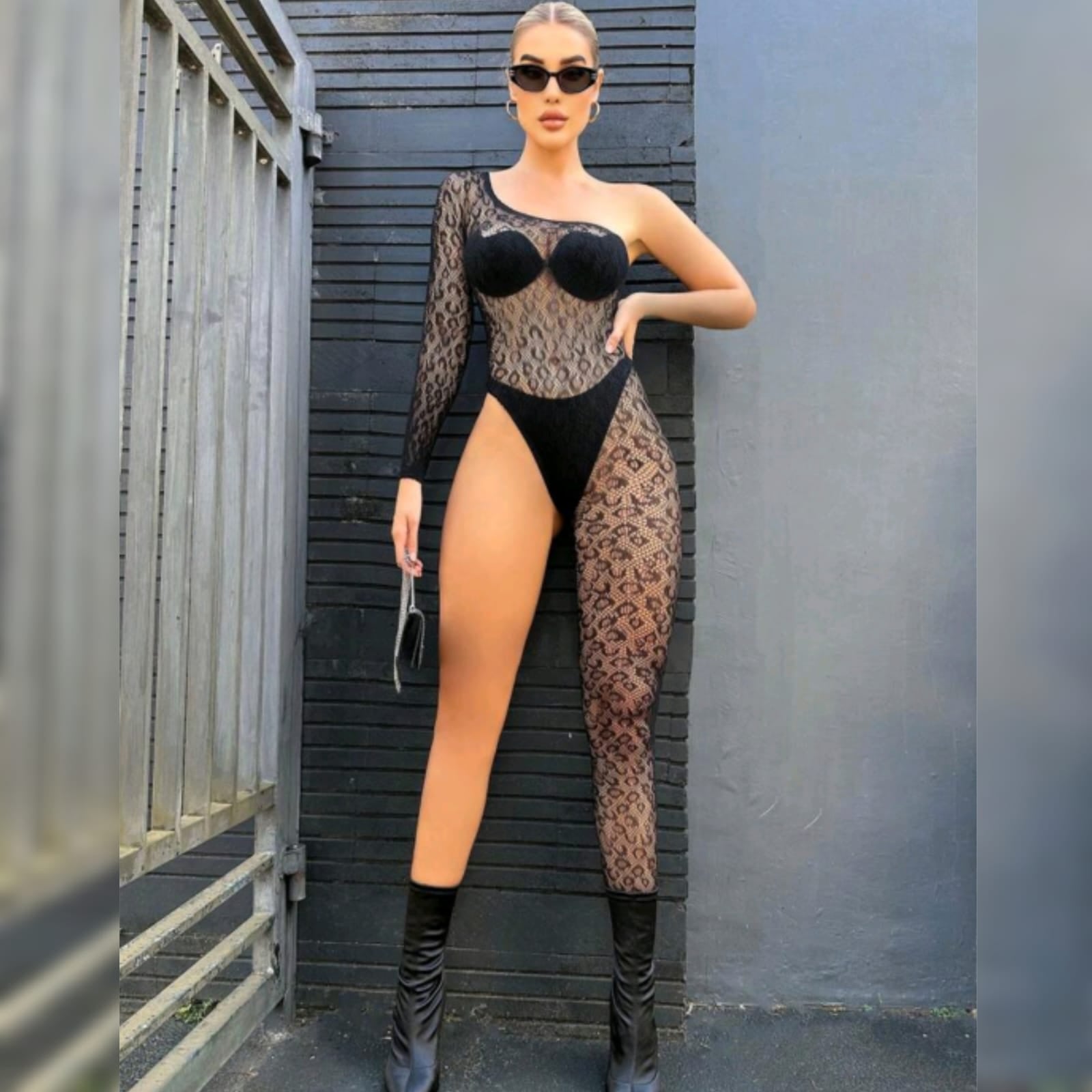 Mesh one shoulder jumpsuit