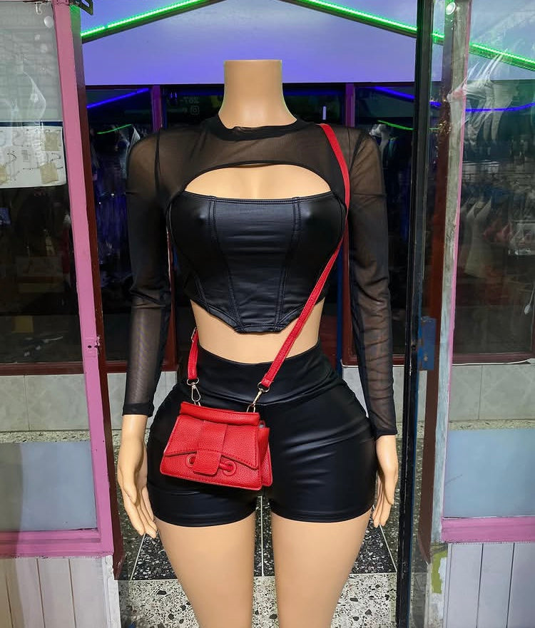 Mesh Sleeve Leather Top