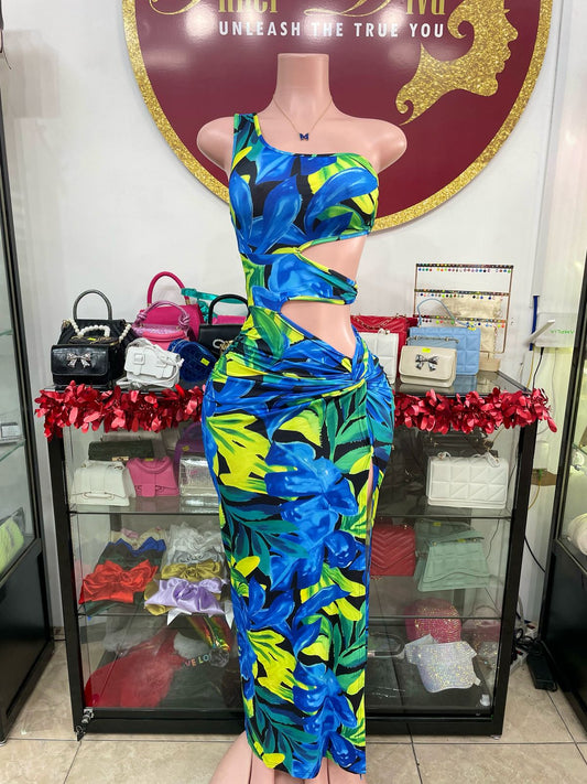 Leaf Print Maxi Dress