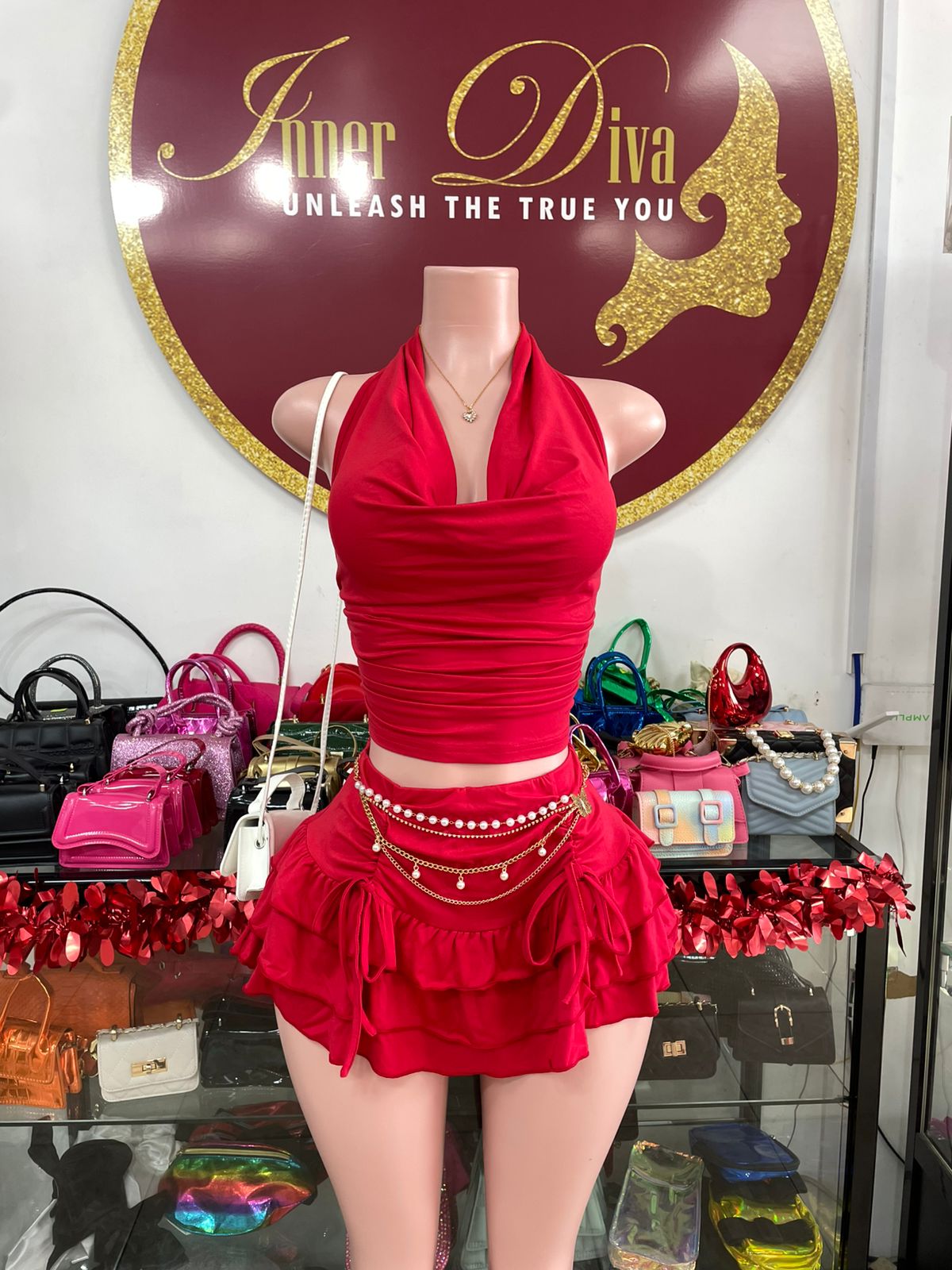 Red Skirt Set