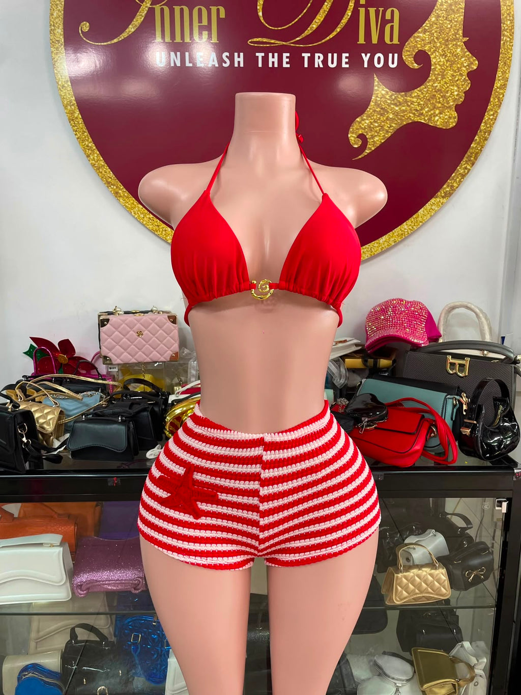 Red Pants 3pc Swimsuit