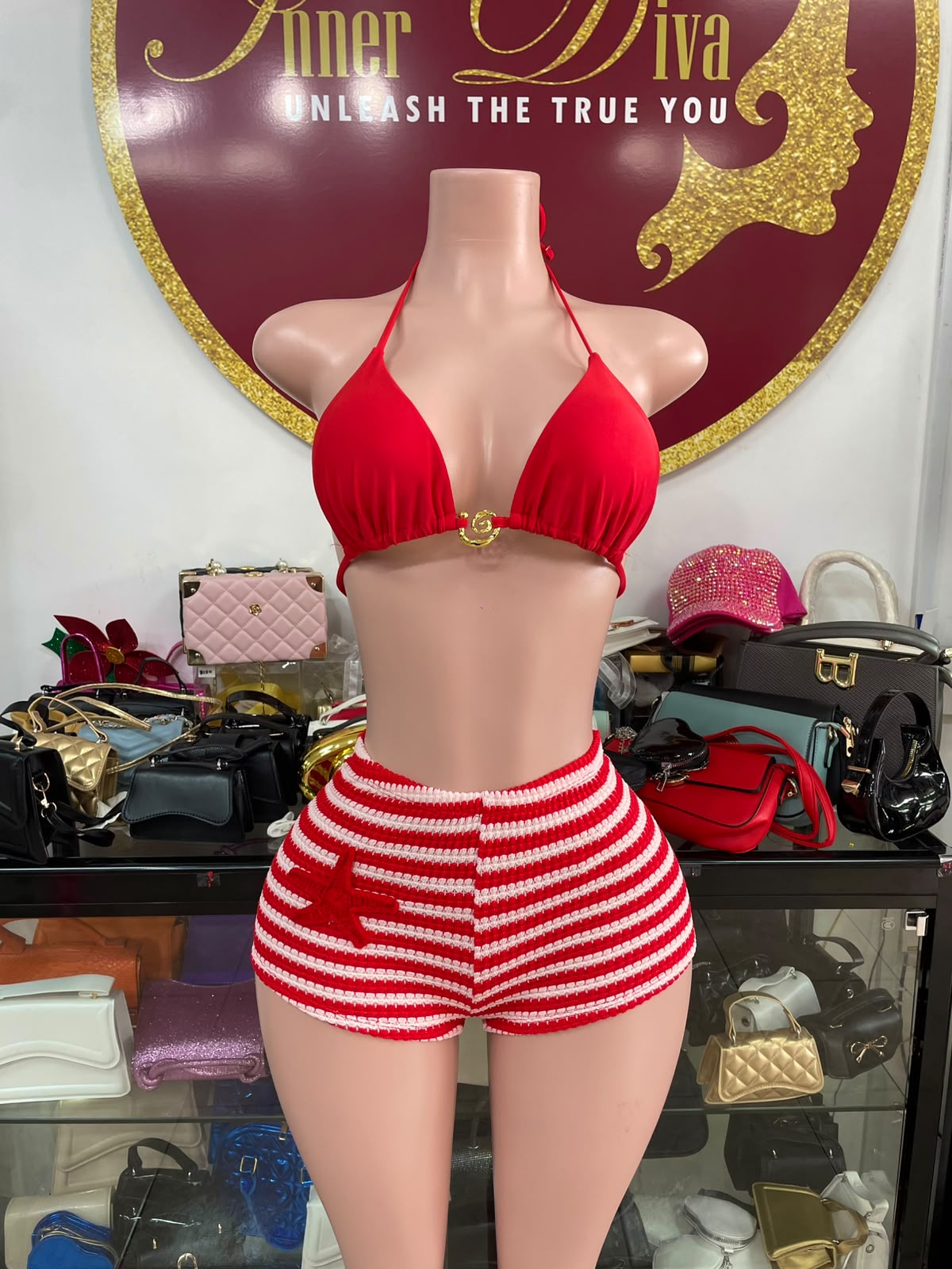 Red Pants 3pc Swimsuit