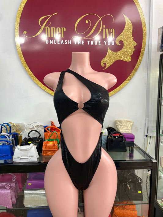 One Shoulder Black Monokini