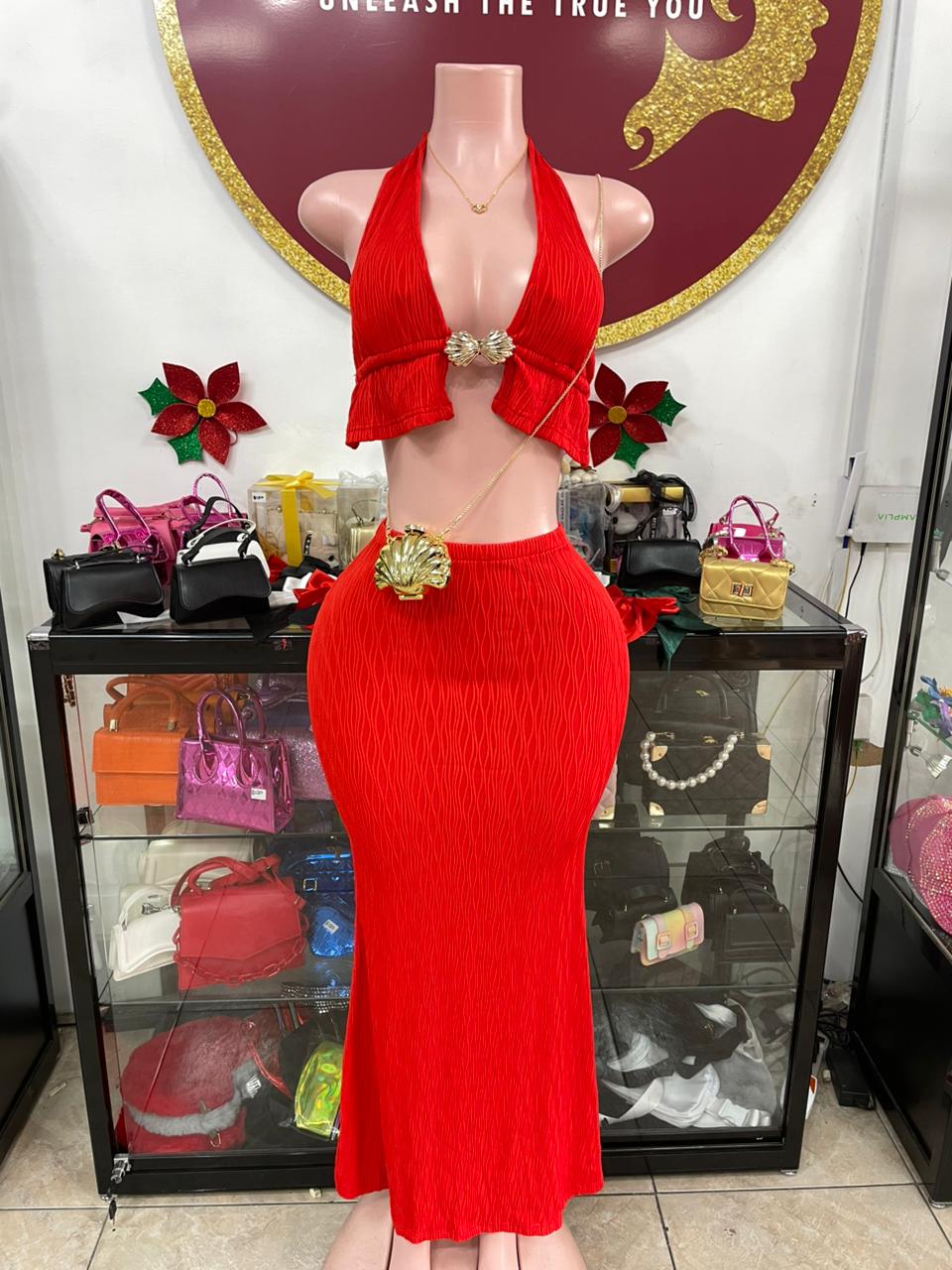 Tilly Red Maxi Skirt Set