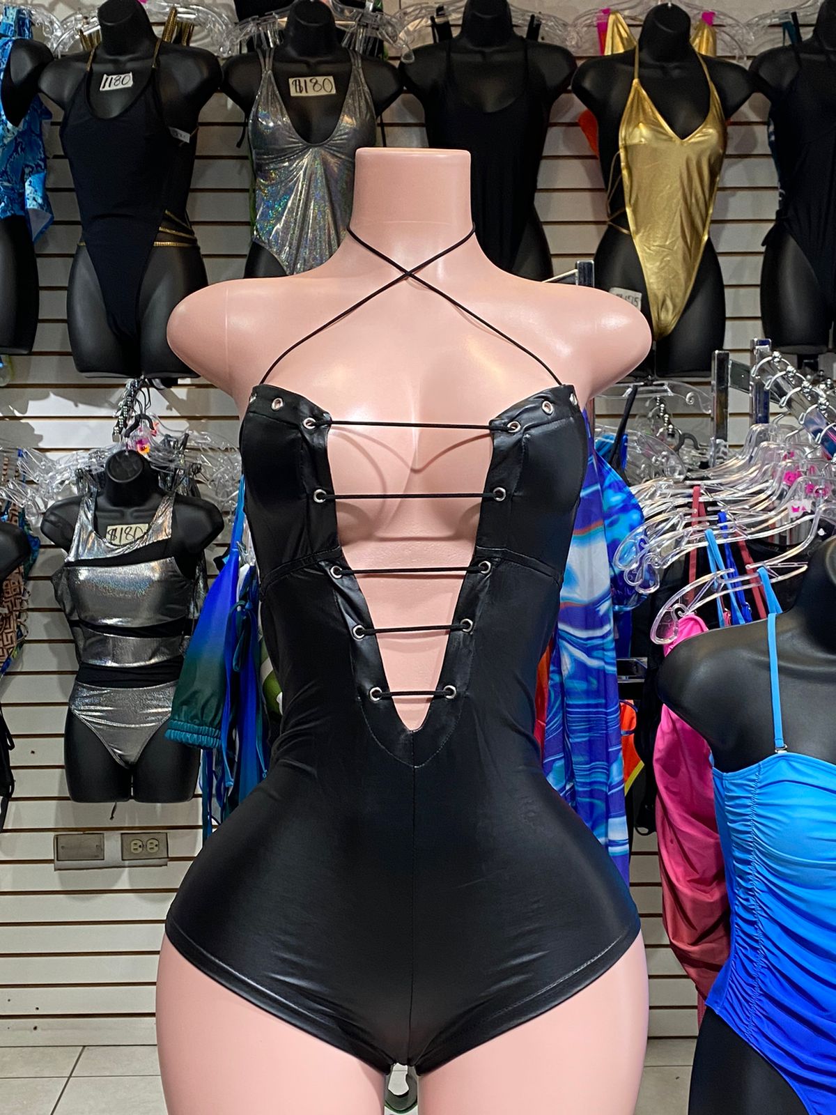 Lace up Leather Romper