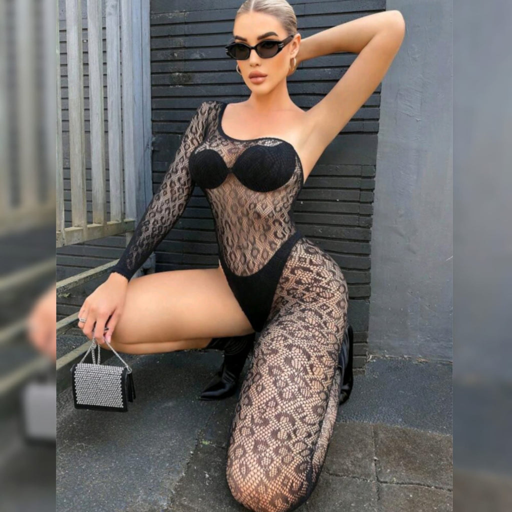 Mesh one shoulder jumpsuit