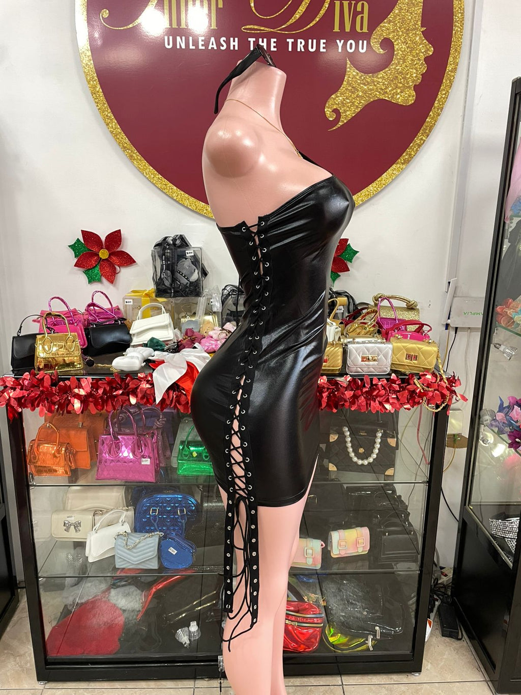 One Shoulder Leather Dress