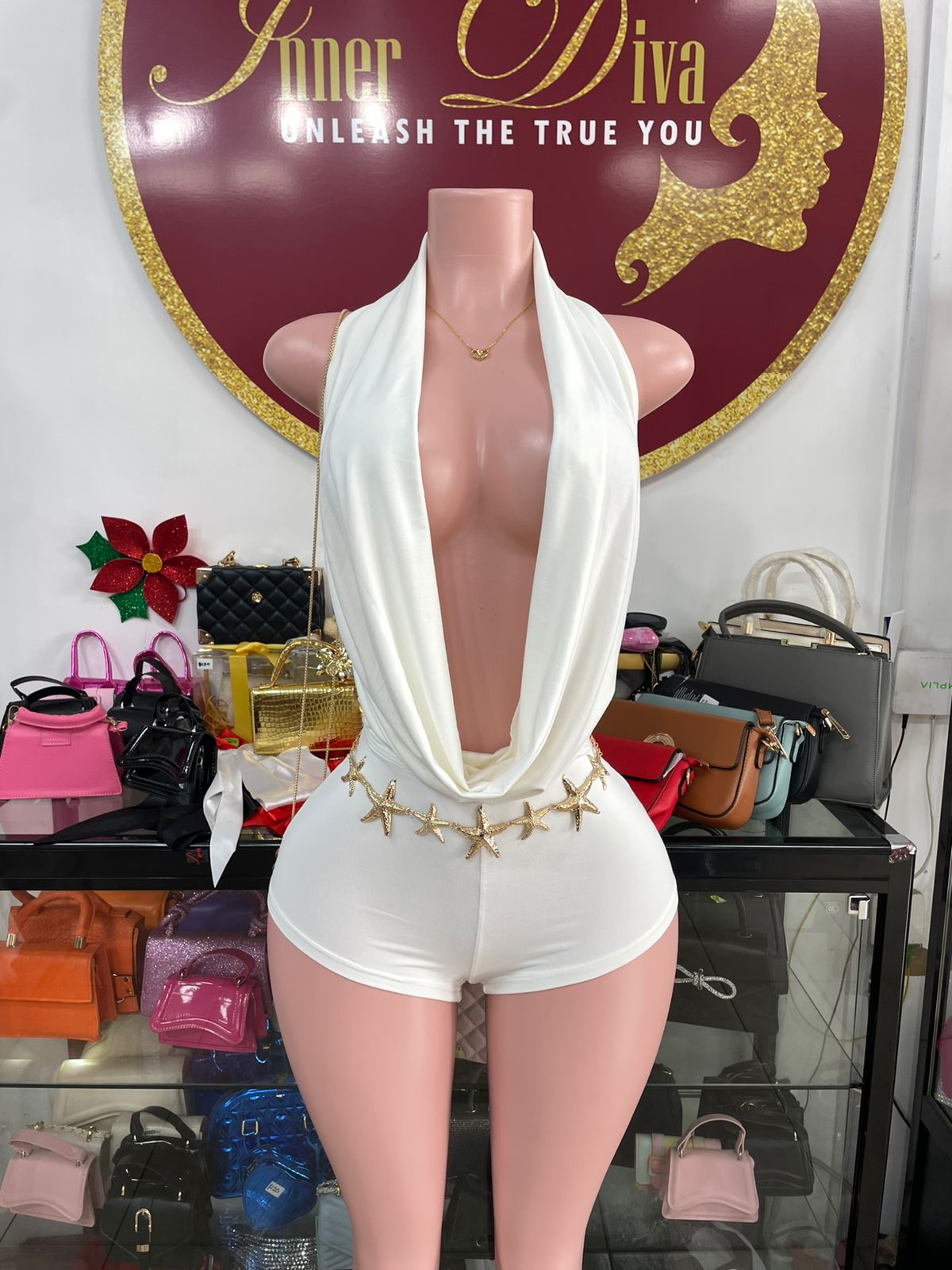 White Cow Neck Romper