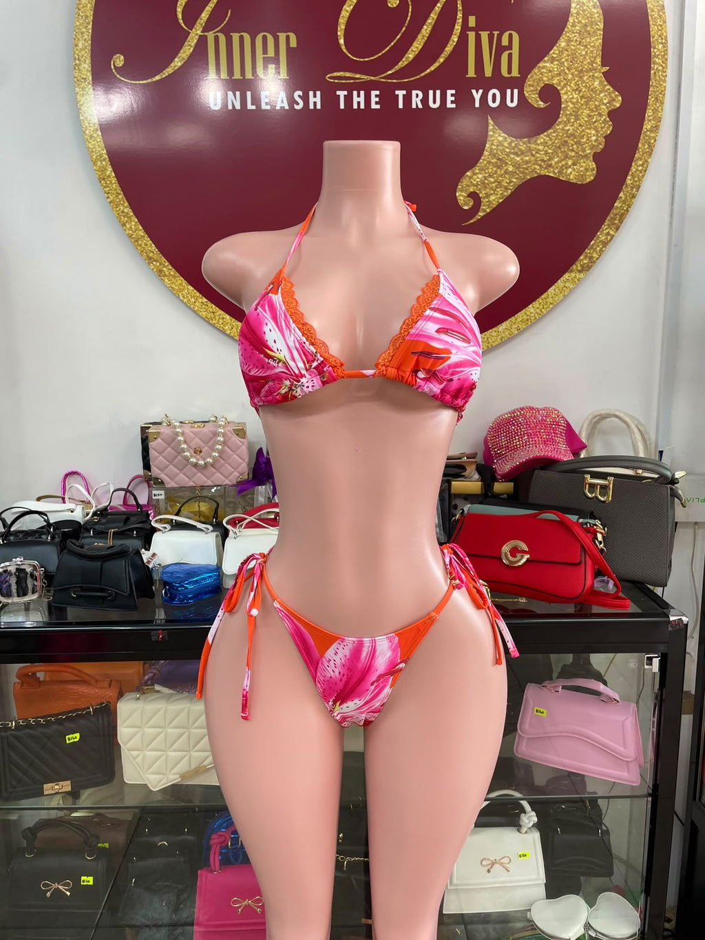 Orange Lace 3pc Swimsuit
