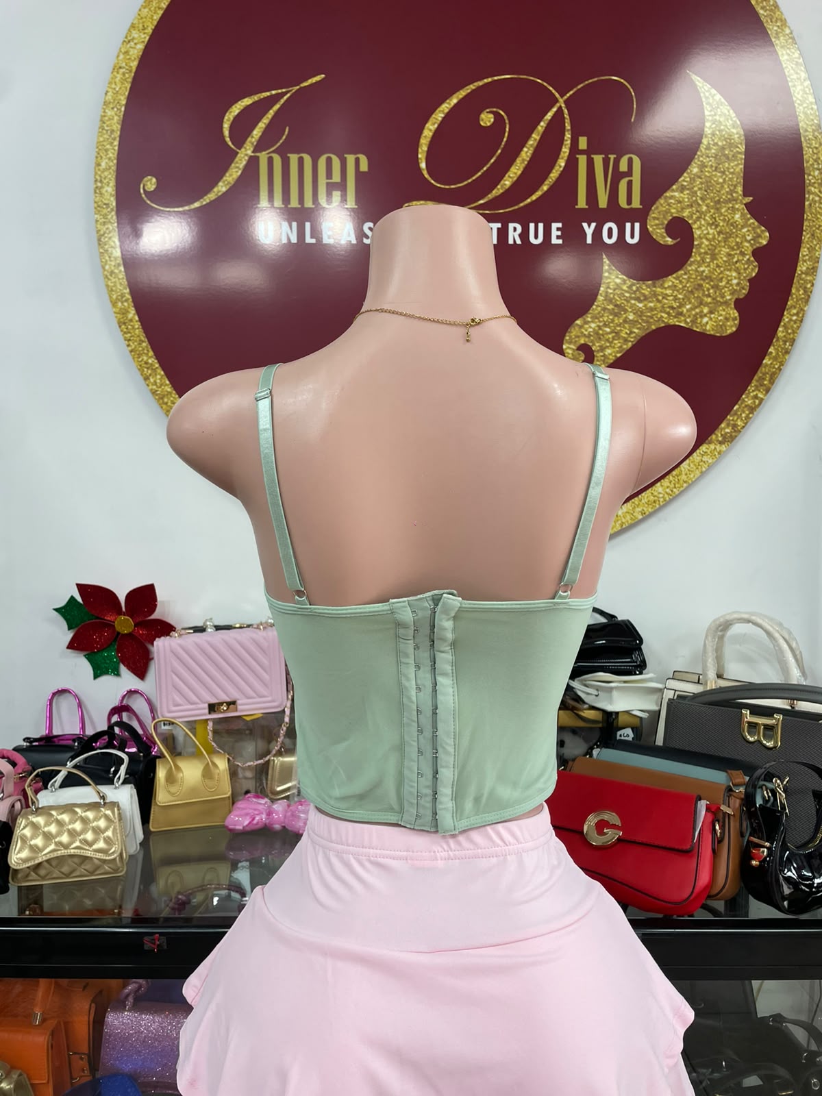 Green Floral Corset Top