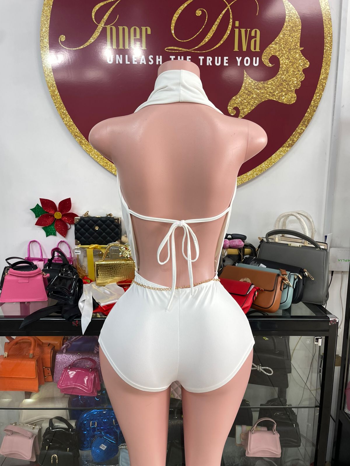 White Cow Neck Romper