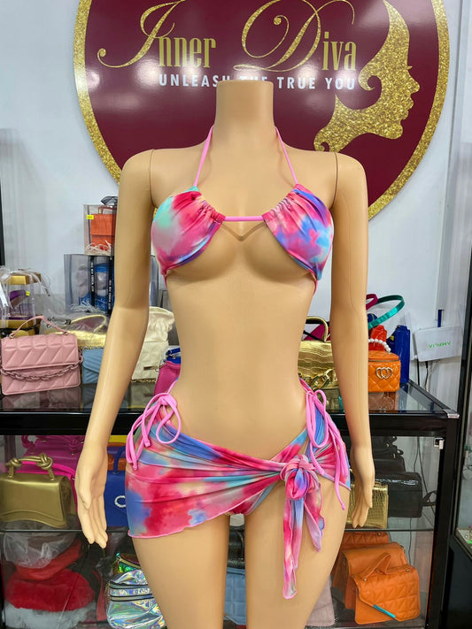 Pink Tie Dye 3pc Swimsuit