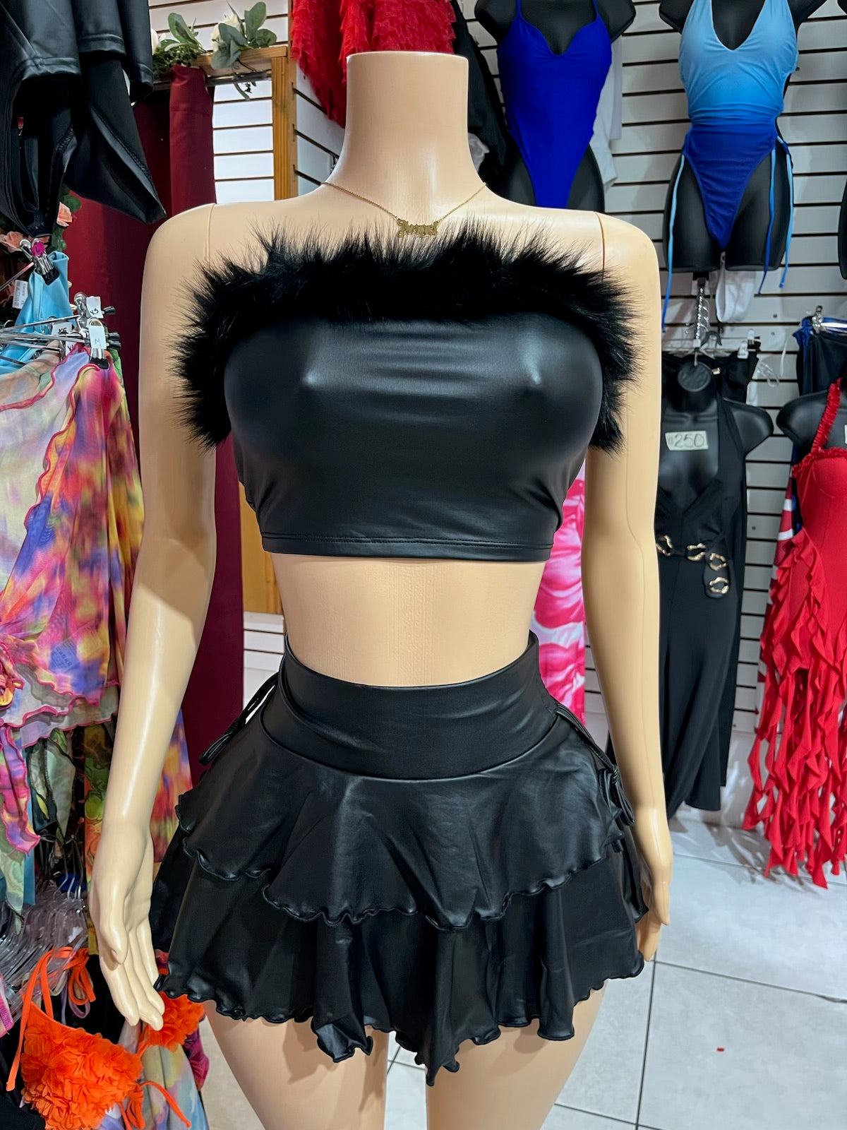 Faux Leather Top with Fur