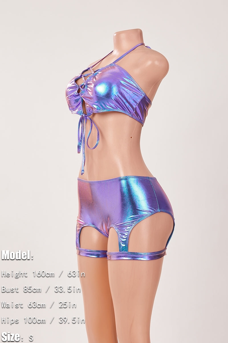 Holographic 2 piece with garter