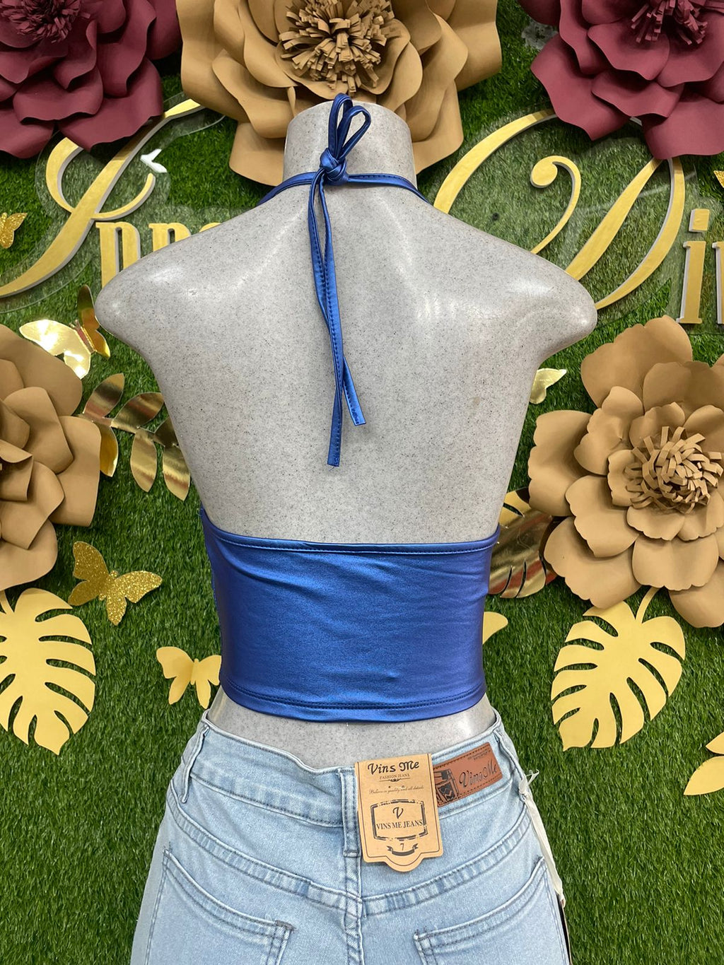 Pu halter leather top