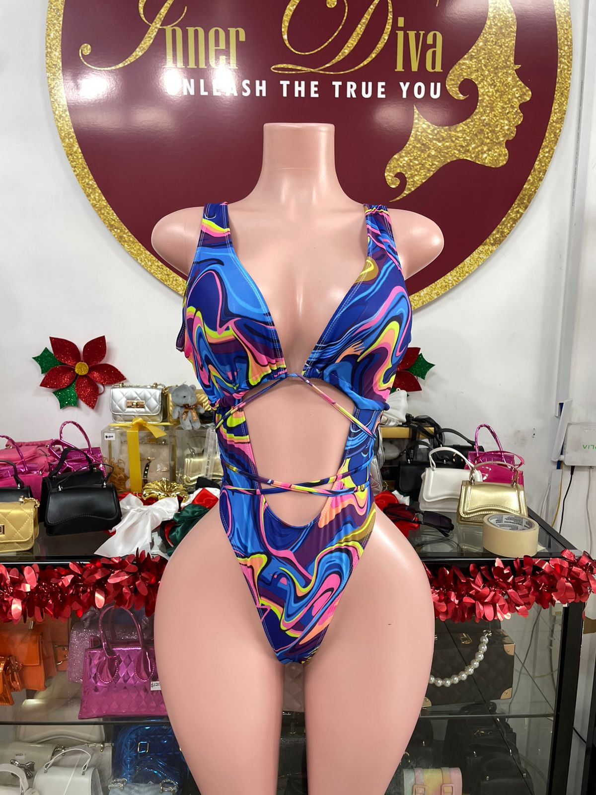 Multicolor Tie Front Monokini