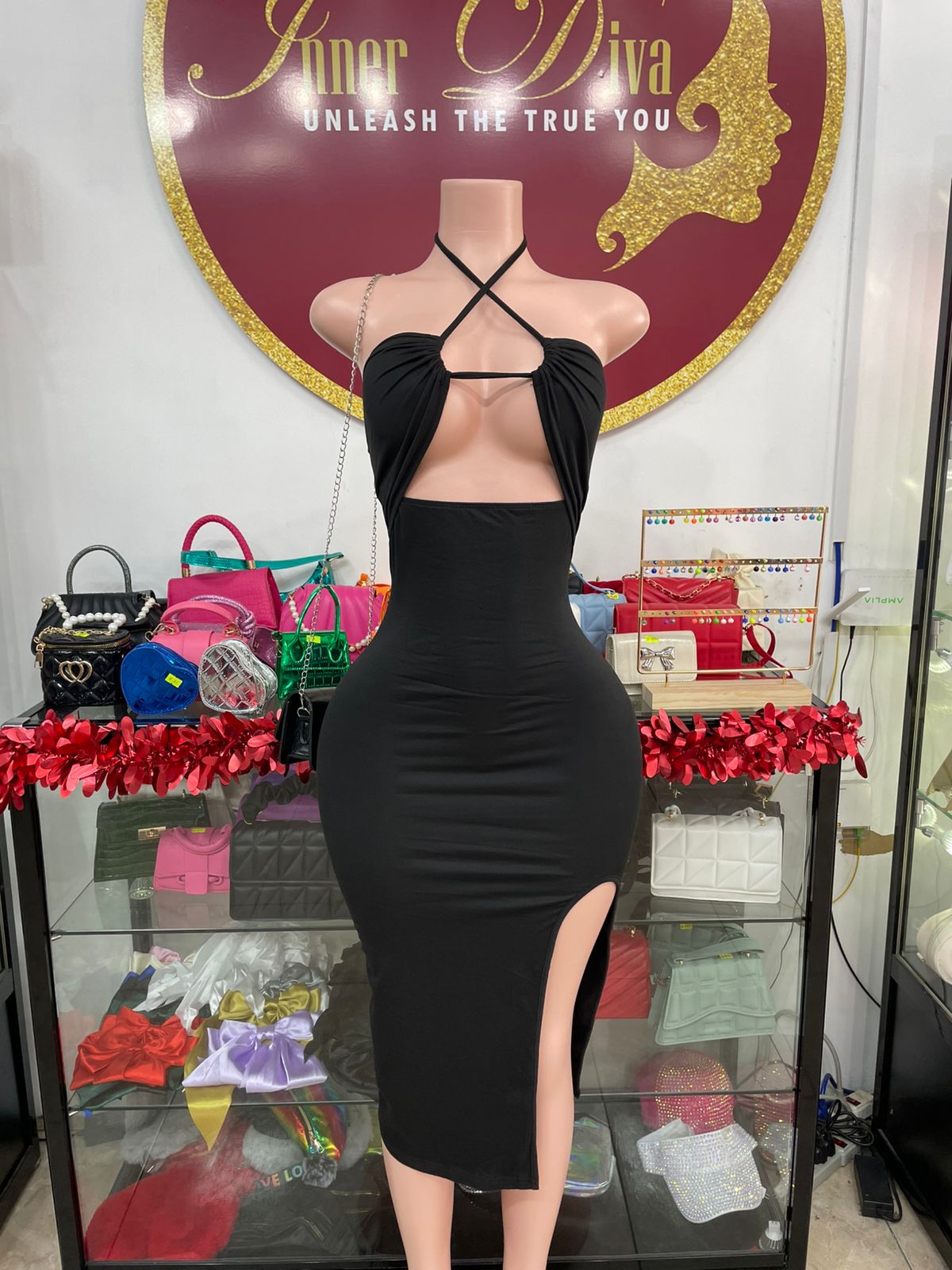 Black Ruched Maxi Dress