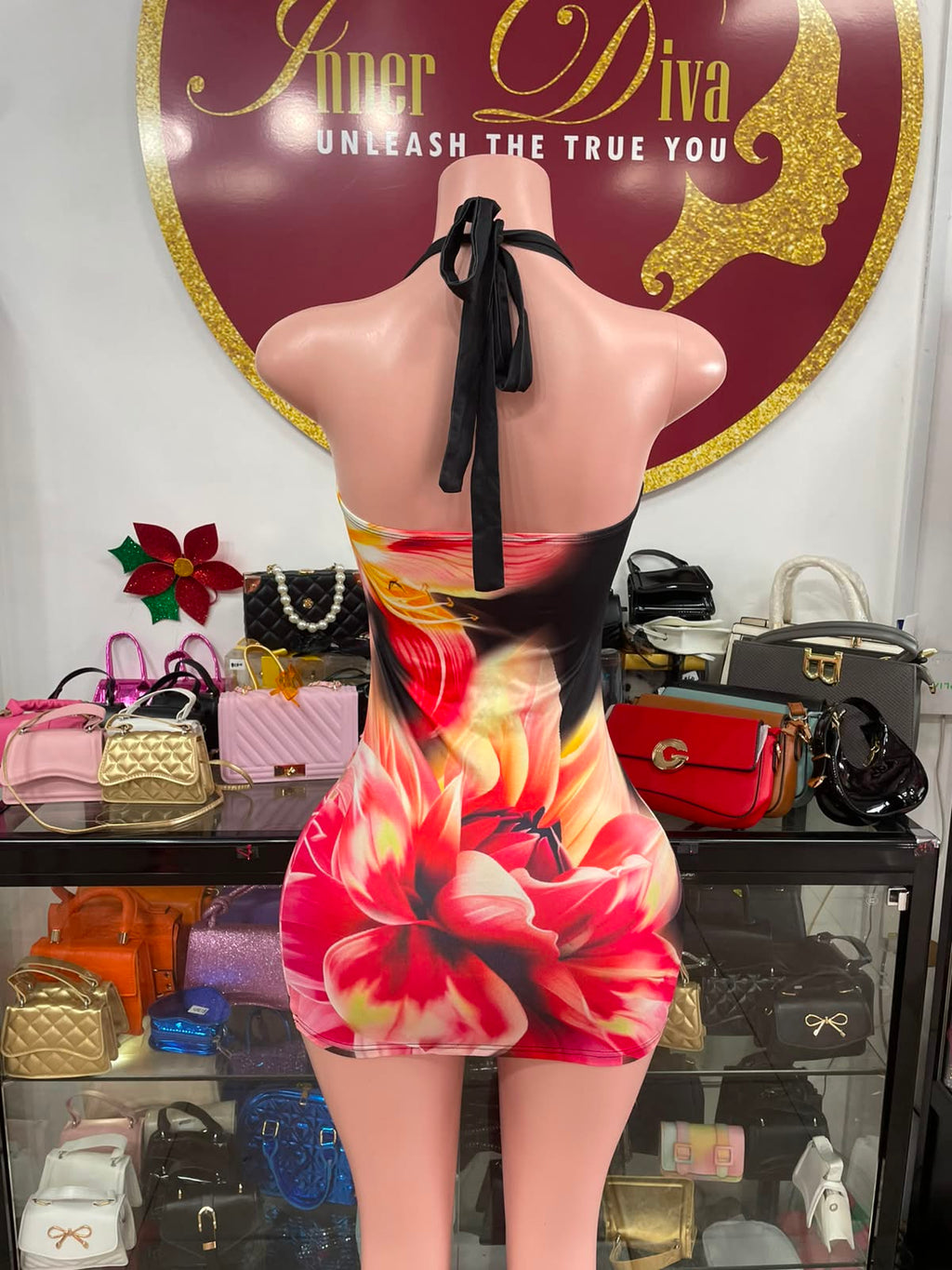 Halter Flower Bodycon Dress