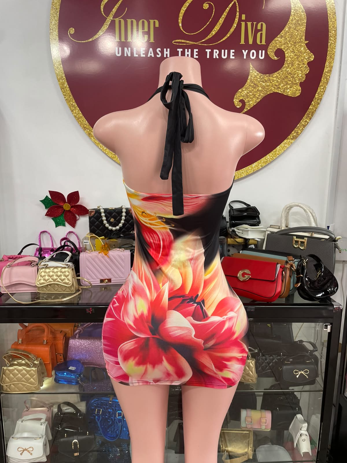 Halter Flower Bodycon Dress