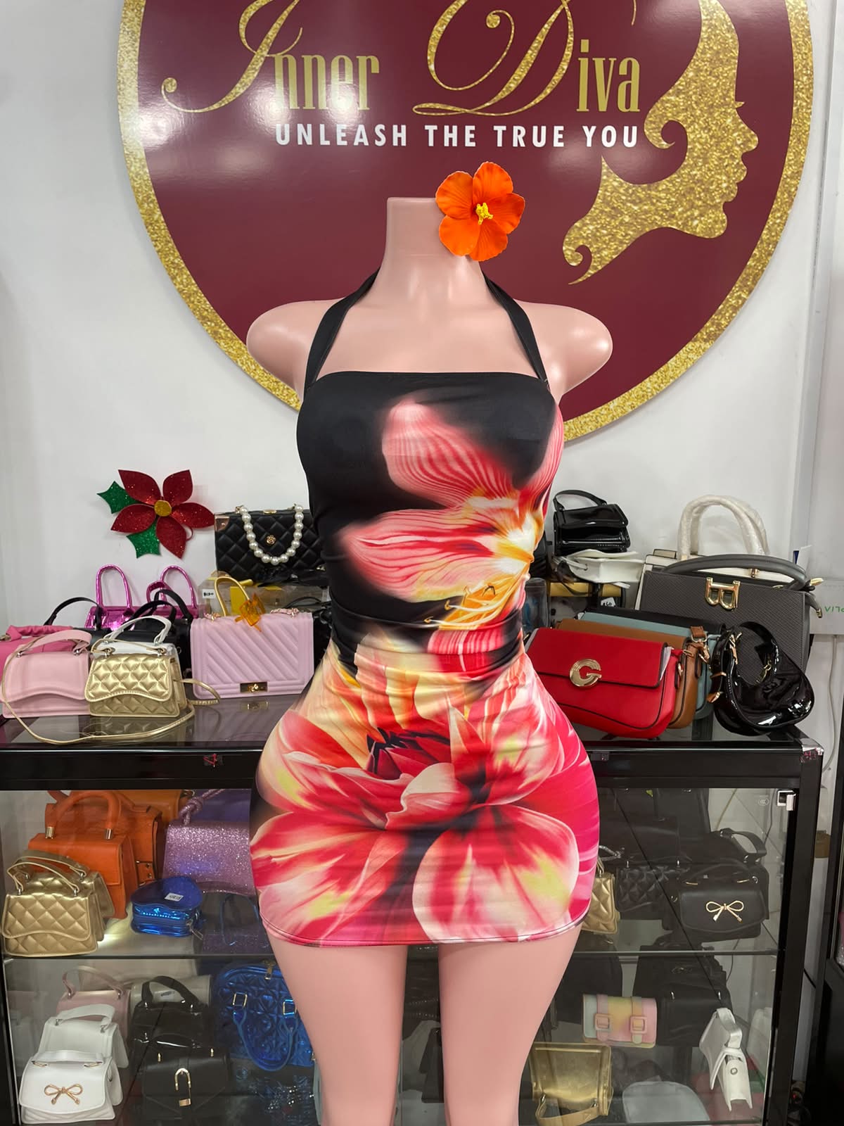 Halter Flower Bodycon Dress