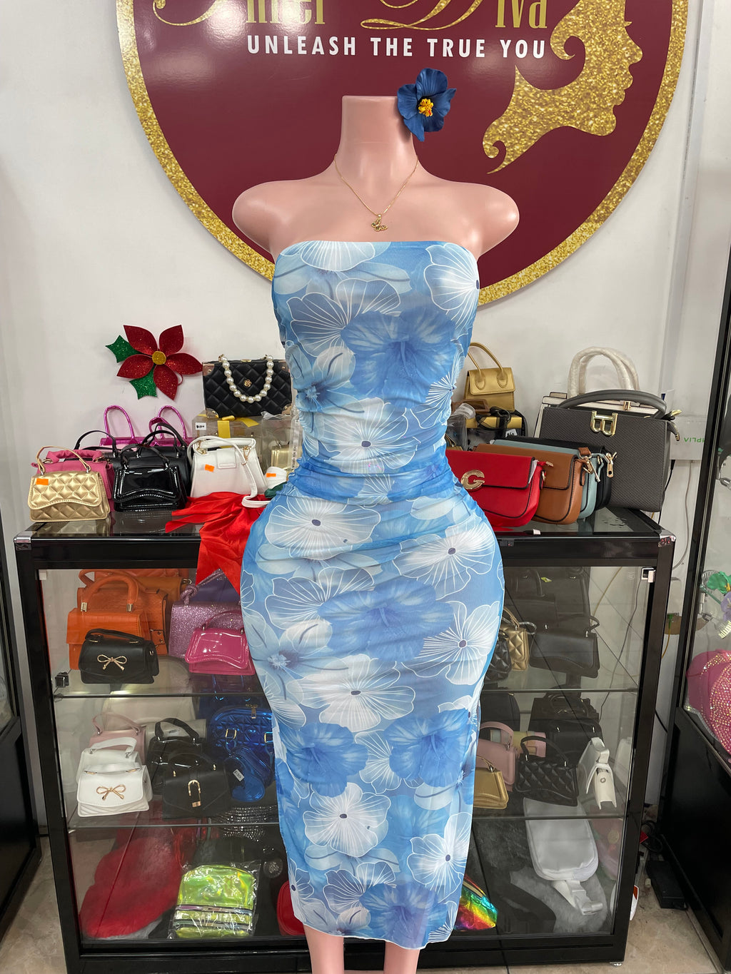 Blue Floral Tube Dress