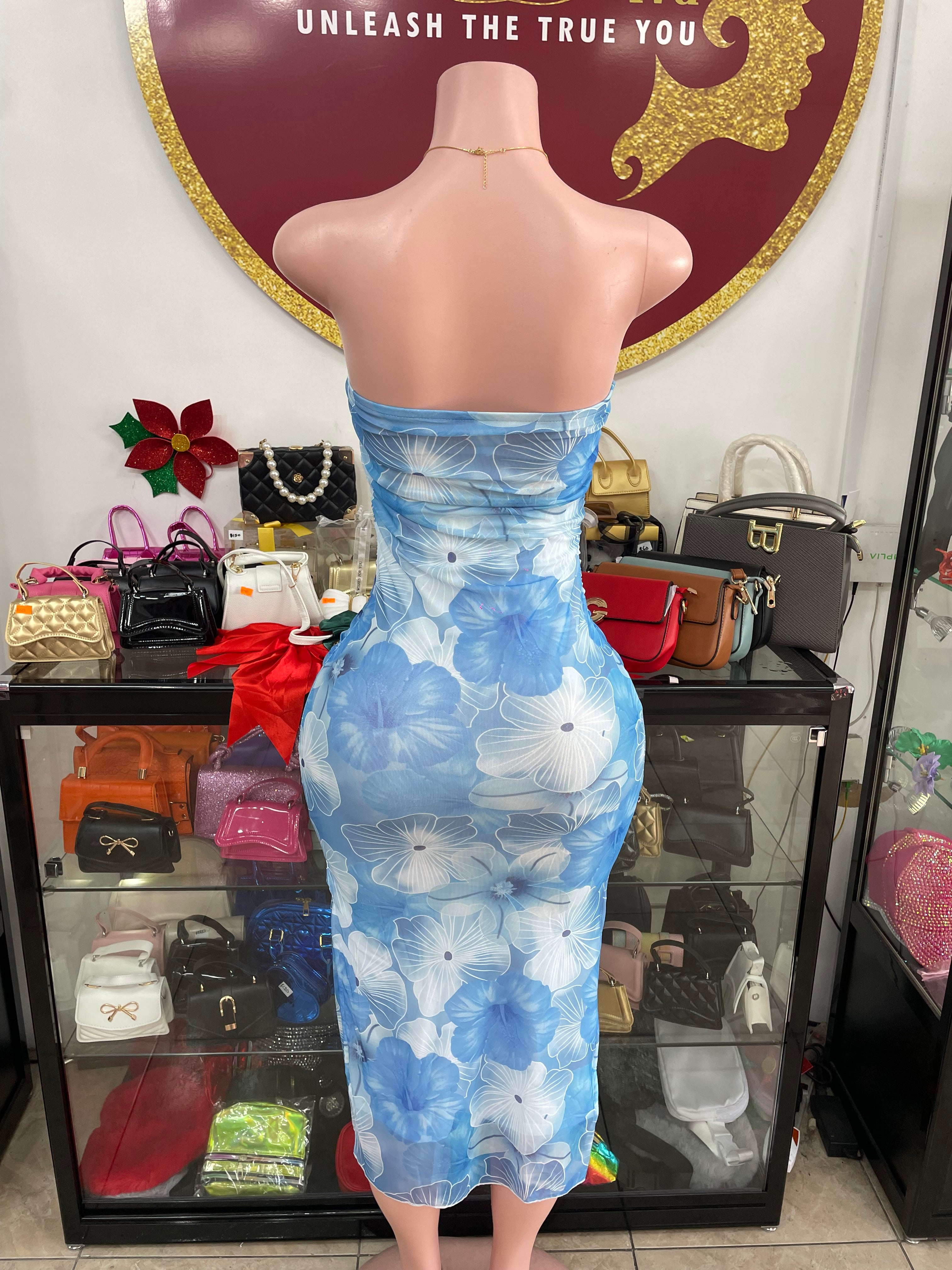 Blue Floral Tube Dress