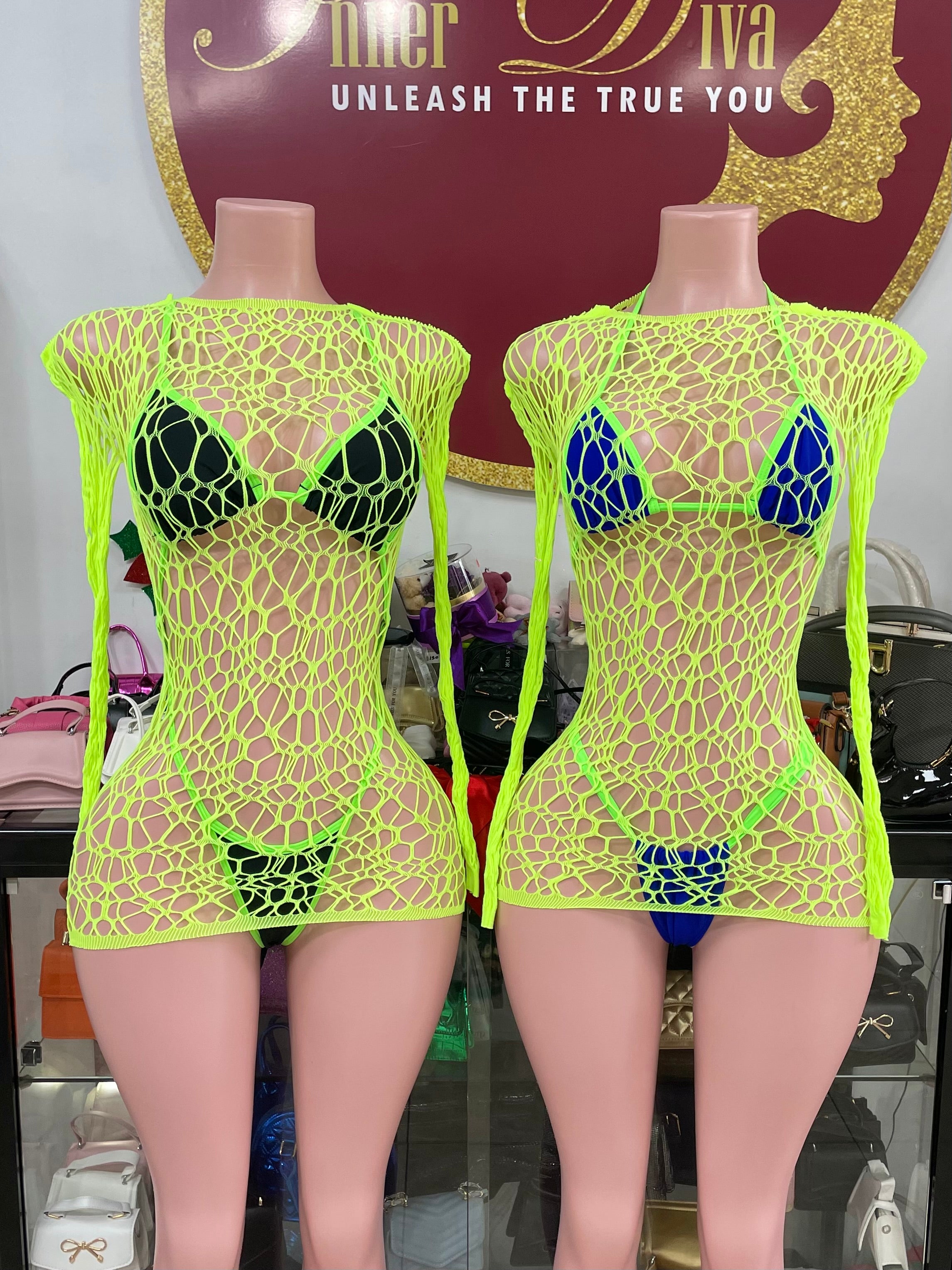 Neon Green Fishnet Dress