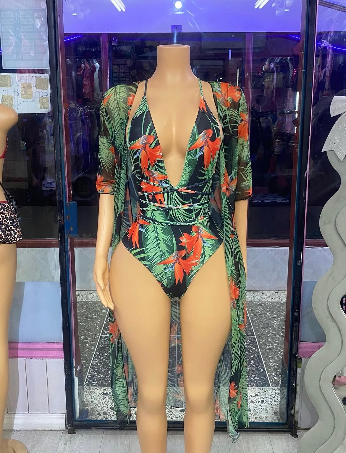 Floral Monokini with Throwover