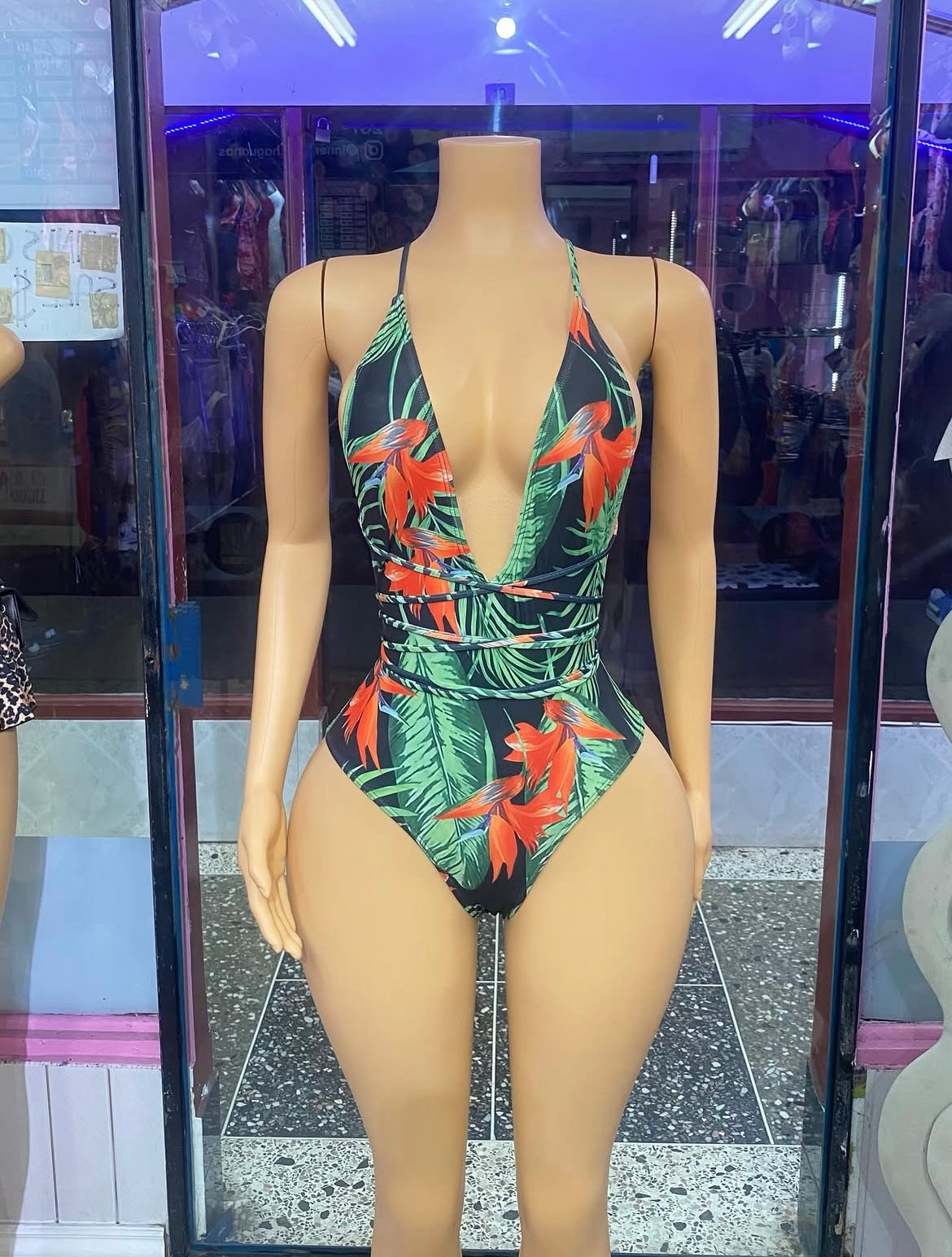 Floral Monokini with Throwover