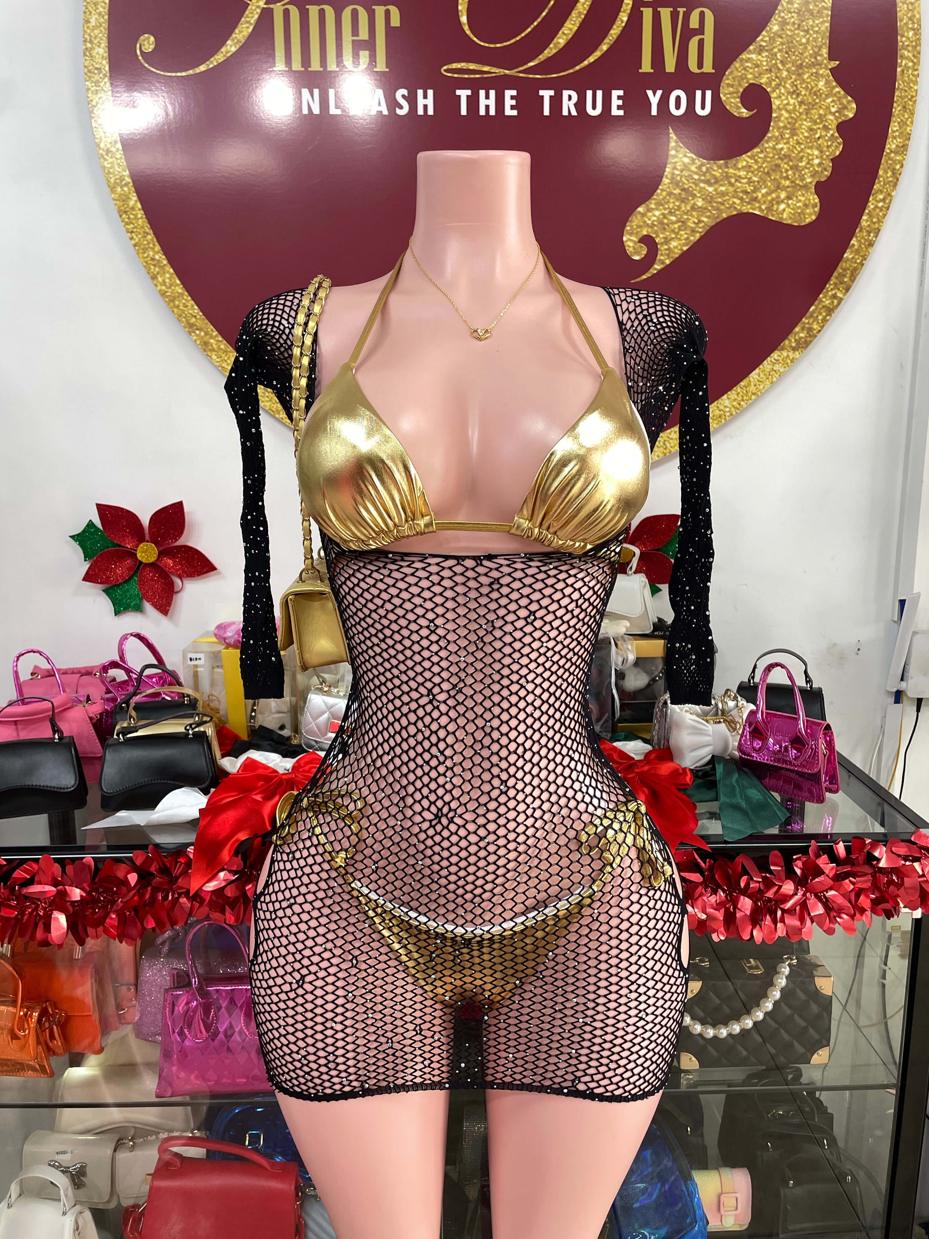 Rhinestone Fishnet Dress