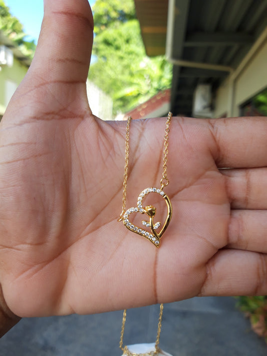 Rose in heart necklace