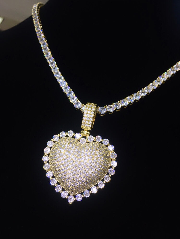 Gold Tennis Chain with Heart Pendant