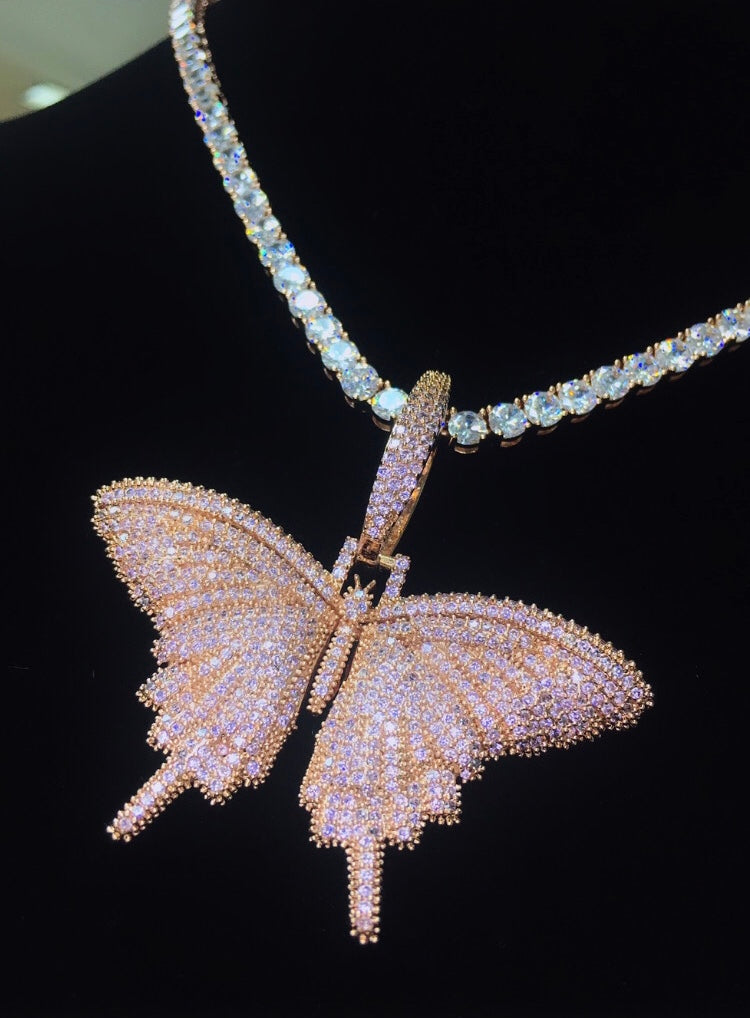 Rose Gold Tennis Chain with Butterfly Pendant